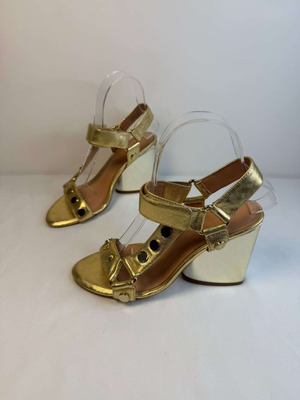 Halston Heritage Mica Sandal Womens Size 5.5M Gold & Bronze Studded Block Heel